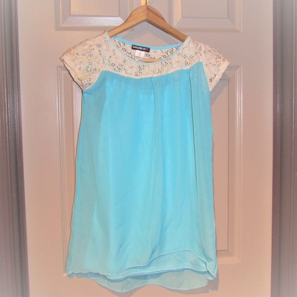 One Step Up Blue with Lace Flowy Shirt